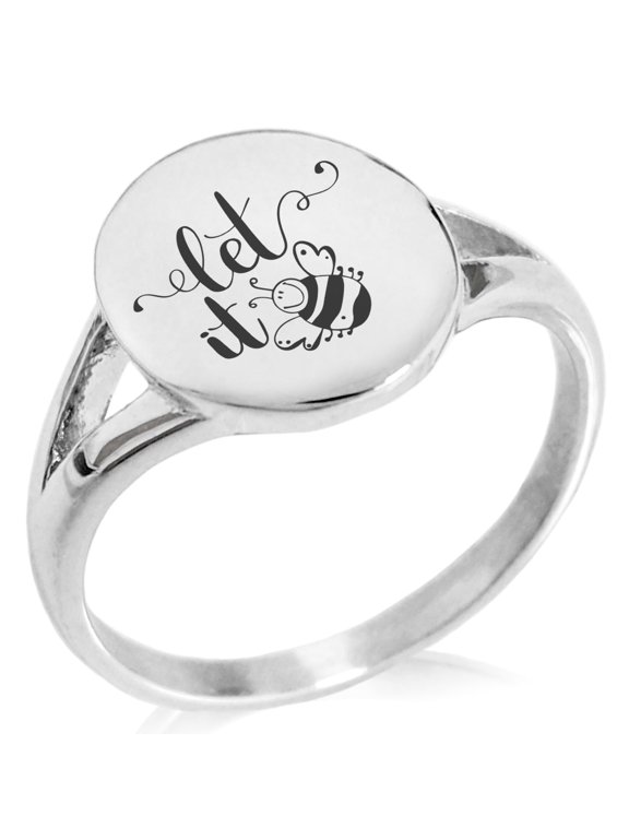 Stainless Steel Let it Bee Minimalist Oval Top Polished Statement Ring