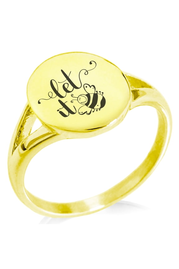 Stainless Steel Let it Bee Minimalist Oval Top Polished Statement Ring