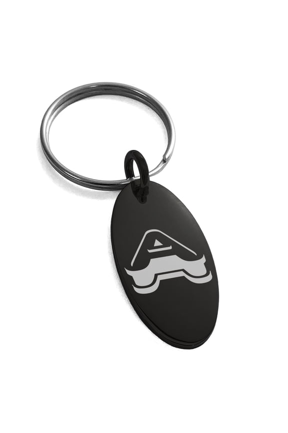 Stainless Steel Letter A Initial 3D Monogram Engraved Small Oval Charm Keychain Keyring
