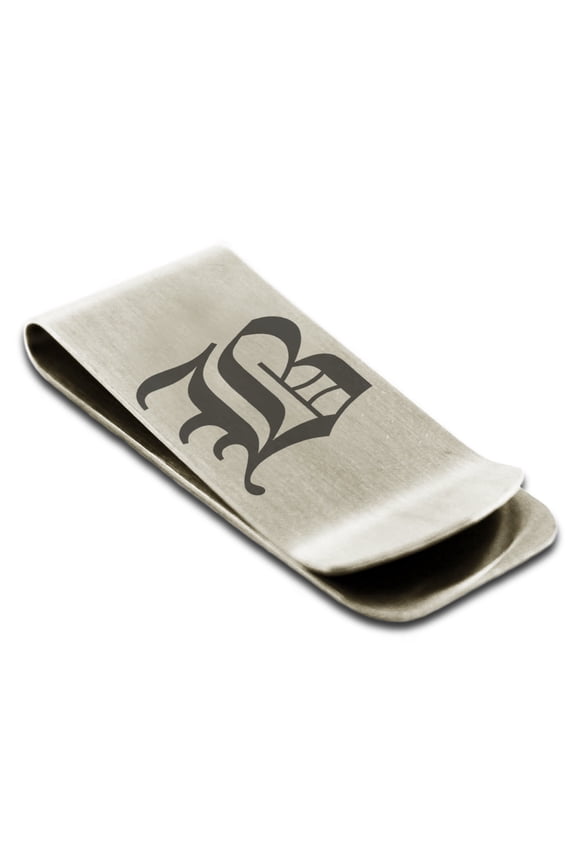 Stainless Steel Letter B Initial Old English Monogram Engraved Engraved Money Clip Credit Card Holder