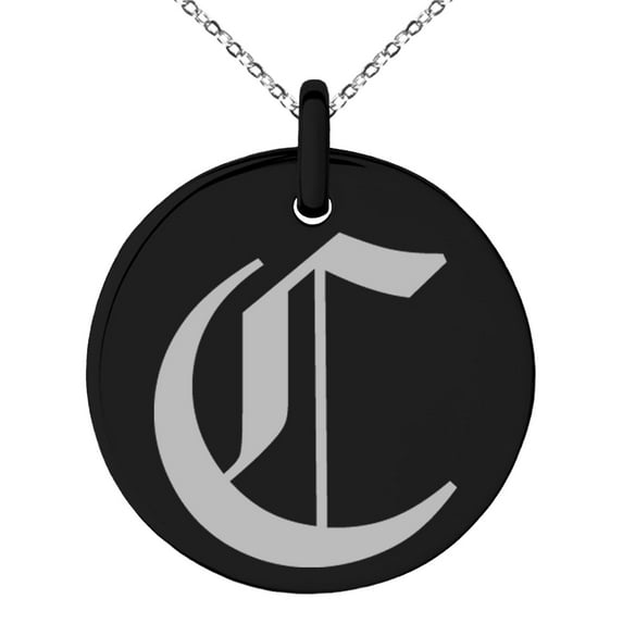 Tioneer Stainless Steel Letter C Initial Old English Monogram Engraved Small Medallion Circle Charm Pendant Necklace