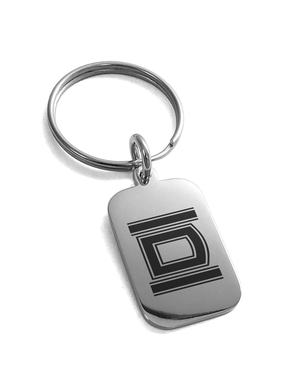 Stainless Steel Letter D Initial Empire Monogram Engraved Small Rectangle Dog Tag Charm Keychain Keyring