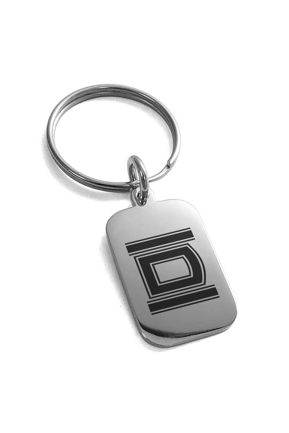 Stainless Steel Letter D Initial Empire Monogram Engraved Small Rectangle Dog Tag Charm Keychain Keyring