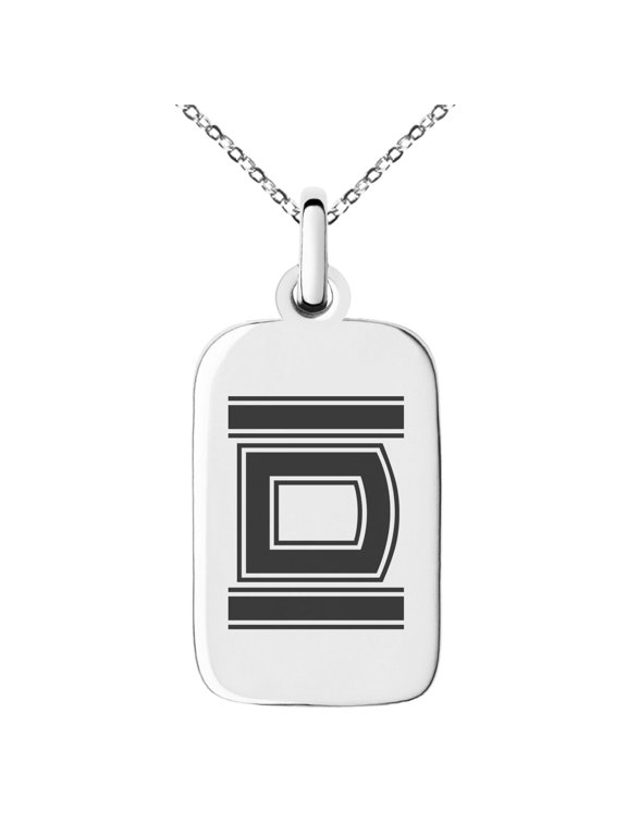 Stainless Steel Letter D Initial Empire Monogram Engraved Small Rectangle Dog Tag Charm Pendant Necklace