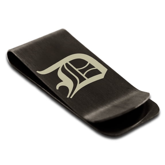 Tioneer Stainless Steel Letter D Initial Old English Monogram Engraved Engraved Money Clip Credit Card Holder