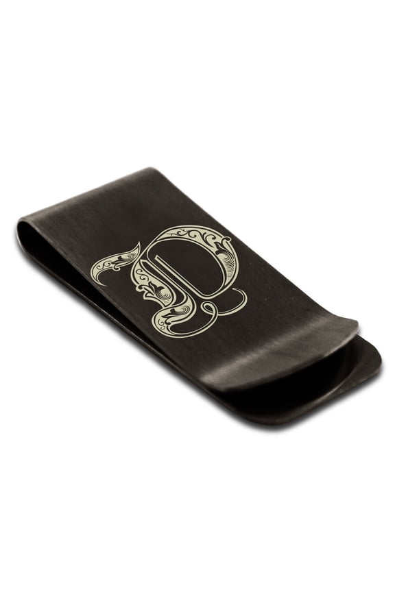 Stainless Steel Letter D Initial Royal Monogram Engraved Engraved Money Clip Credit Card Holder Celtic