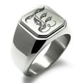 thumbnail image 1 of Tioneer Stainless Steel Letter E Initial Royal Monogram Engraved Square Flat Top Biker Style Polished Signet Ring, 1 of 1