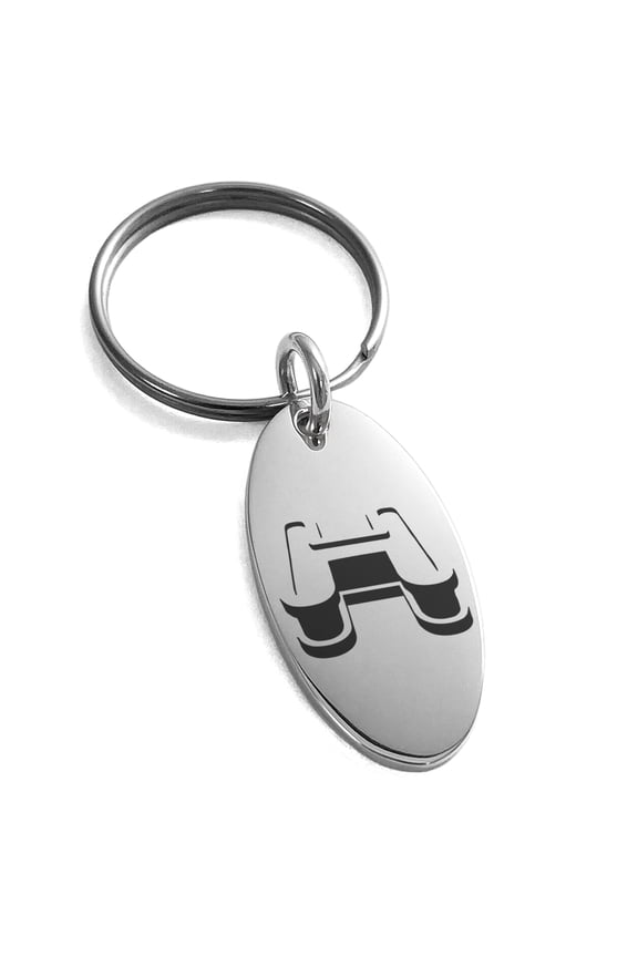 Stainless Steel Letter H Initial 3D Monogram Engraved Small Oval Charm Keychain Keyring