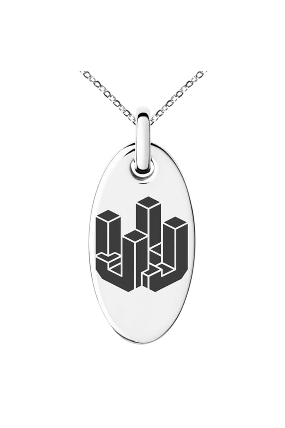 Stainless Steel Letter J Initial 3D Cube Box Monogram Engraved Small Oval Charm Pendant Necklace