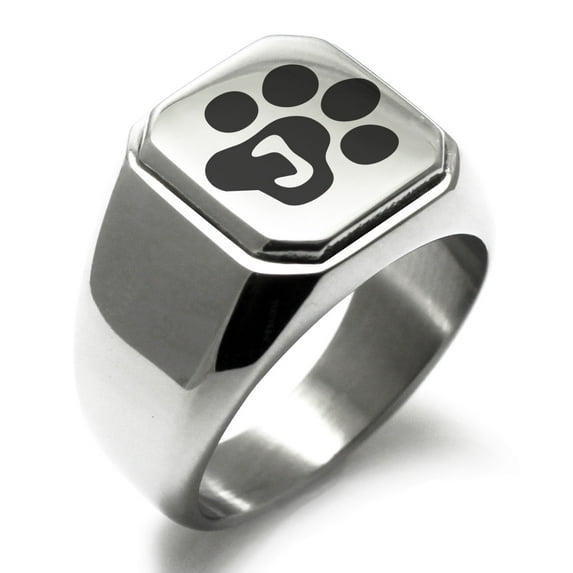 Tioneer Stainless Steel Letter J Initial Cat Dog Paws Monogram Engraved Engraved Square Flat Top Biker Style Polished Signet Ring