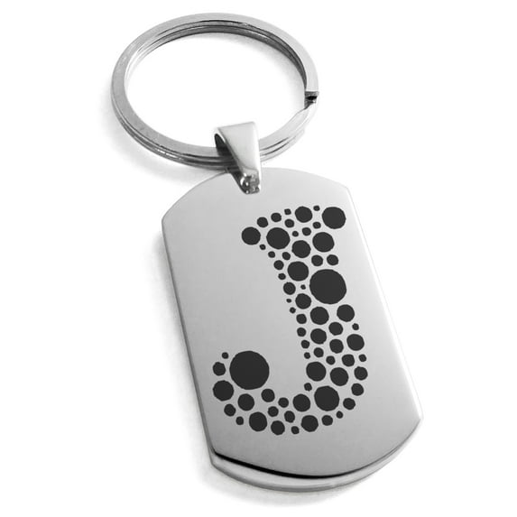 Tioneer Stainless Steel Letter J Initial Dotted Monogram Engraved Engraved Dog Tag Keychain Keyring