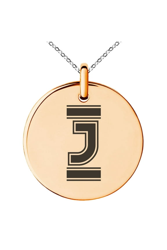 Stainless Steel Letter J Initial Empire Monogram Engraved Small Medallion Circle Charm Pendant Necklace