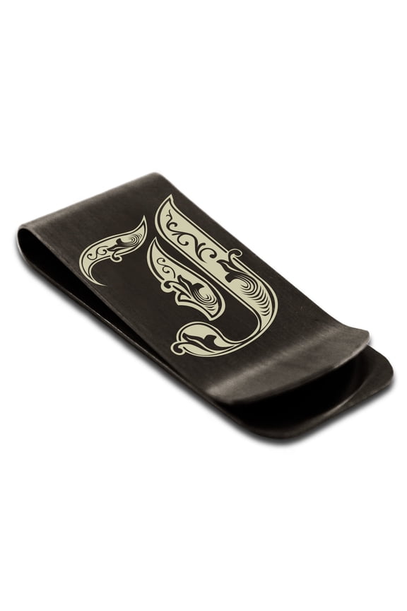 Stainless Steel Letter J Initial Royal Monogram Engraved Royals Celtic Money Clip Credit