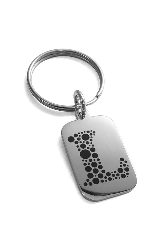Stainless Steel Letter L Initial Dotted Monogram Engraved Small Rectangle Dog Tag Charm Keychain Keyring