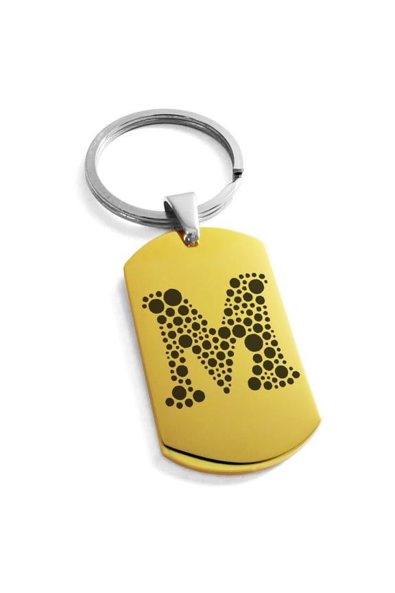 Stainless Steel Letter M Initial Dotted Monogram Engraved Engraved Dog Tag Keychain Keyring