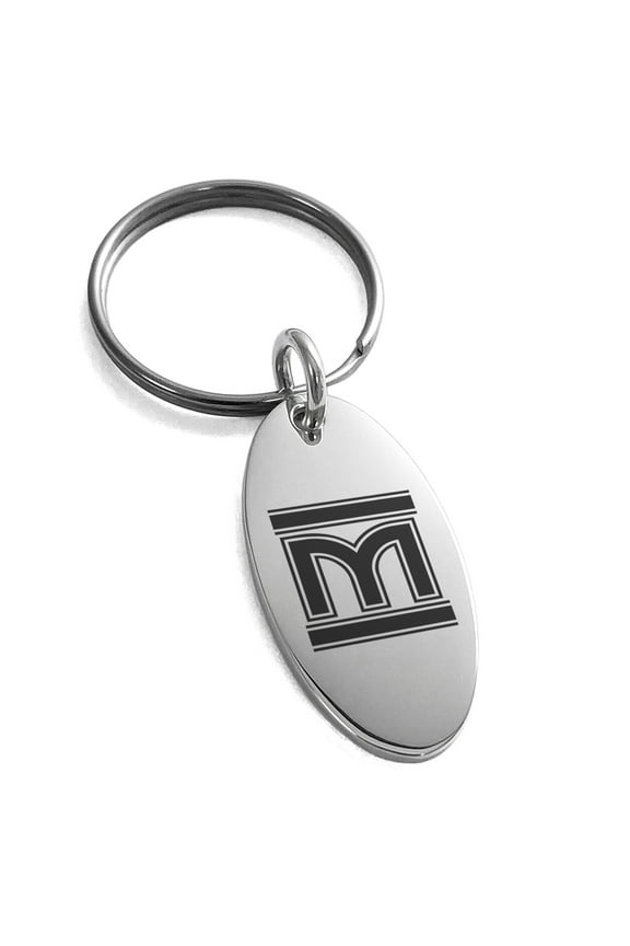 Stainless Steel Letter M Initial Empire Monogram Engraved Small Oval Charm Keychain Keyring