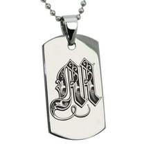 Tioneer Stainless Steel Letter M Initial Royal Monogram Engraved Engraved Dog Tag Pendant Necklace