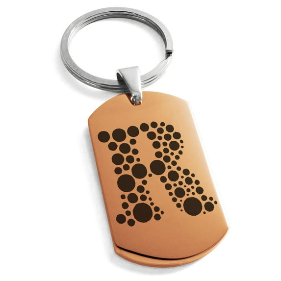 Tioneer Stainless Steel Letter R Initial Dotted Monogram Engraved Engraved Dog Tag Keychain Keyring