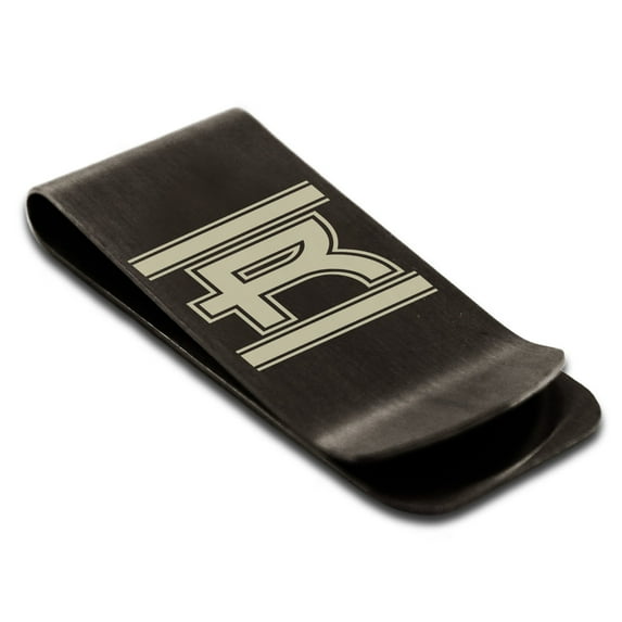 Tioneer Stainless Steel Letter R Initial Empire Monogram Engraved Engraved Money Clip Credit Card Holder