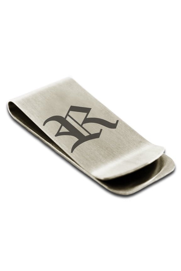 Stainless Steel Letter R Initial Old English Monogram Engraved Engraved Money Clip Credit Card Holder