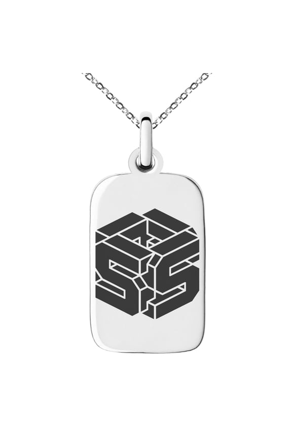 Stainless Steel Letter S Initial 3D Cube Box Monogram Engraved Small Rectangle Dog Tag Charm Pendant Necklace