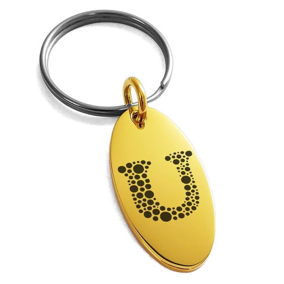 Tioneer Stainless Steel Letter U Initial Dotted Monogram Engraved Small Oval Charm Keychain Keyring