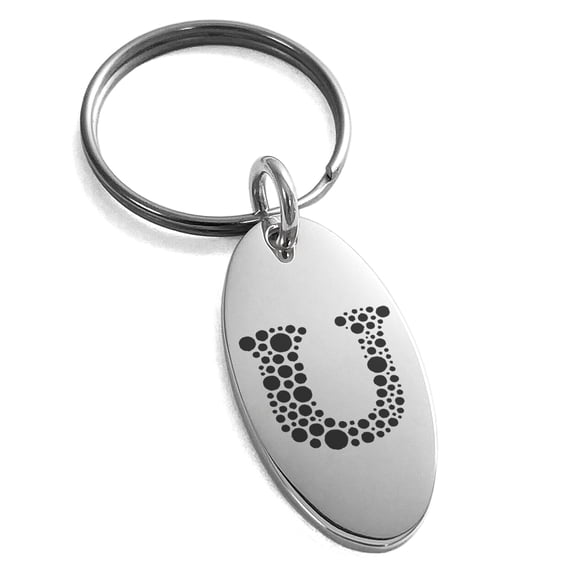 Tioneer Stainless Steel Letter U Initial Dotted Monogram Engraved Small Oval Charm Keychain Keyring