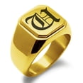 thumbnail image 1 of Tioneer Stainless Steel Letter U Initial Old English Monogram Engraved Square Flat Top Biker Style Polished Signet Ring, 1 of 1