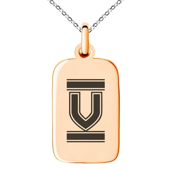 Tioneer Stainless Steel Letter V Initial Empire Monogram Engraved Small Rectangle Dog Tag Charm Pendant Necklace