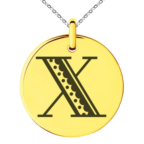 Tioneer Stainless Steel Letter X Initial Metro Retro Monogram Engraved Small Medallion Circle Charm Pendant Necklace