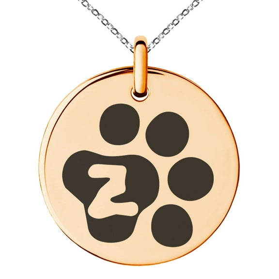 Tioneer Stainless Steel Letter Z Initial Cat Dog Paws Monogram Engraved Small Medallion Circle Charm Pendant Necklace