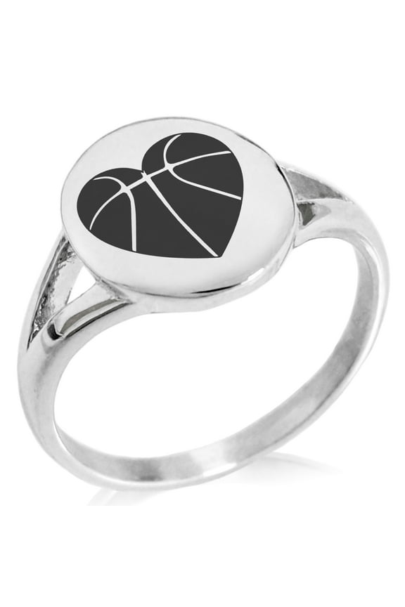 Stainless Steel Love Basketball Heart Minimalist Oval Top Polished Statement Ring