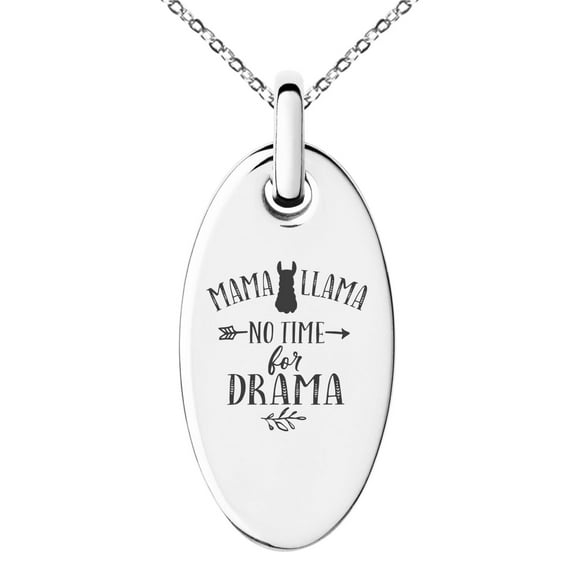 Tioneer Stainless Steel Mama Llama No Time For Drama Small Oval Charm Pendant Necklace