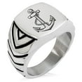 thumbnail image 1 of Tioneer Stainless Steel Mariner Nautical Anchor Chevron Pattern CZ Biker Style Polished Ring, 1 of 1