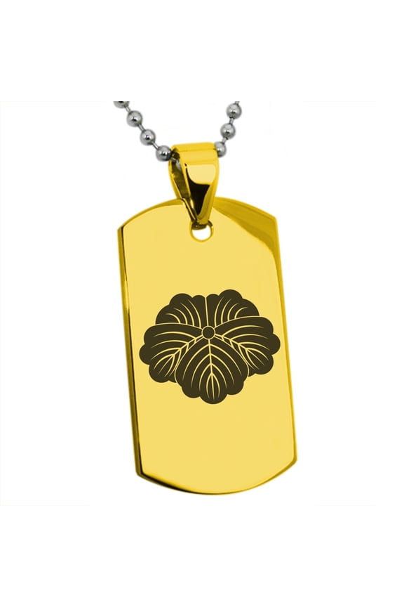 Stainless Steel Matsunaga Samurai Crest Engraved Dog Tag Pendant Necklace