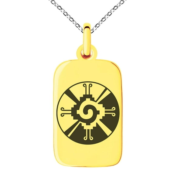 Tioneer Stainless Steel Mayan Hunab Ku Rune Engraved Small Rectangle Dog Tag Charm Pendant Necklace