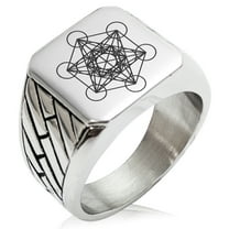Tioneer Stainless Steel Metatron’s Cube Geometric Pattern Biker Style Polished Ring