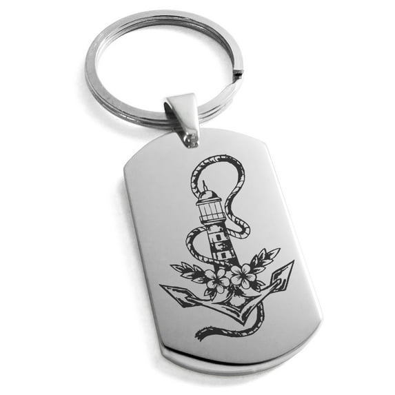 Tioneer Stainless Steel Nautical Anchor Lighthouse Engraved Dog Tag Keychain Keyring