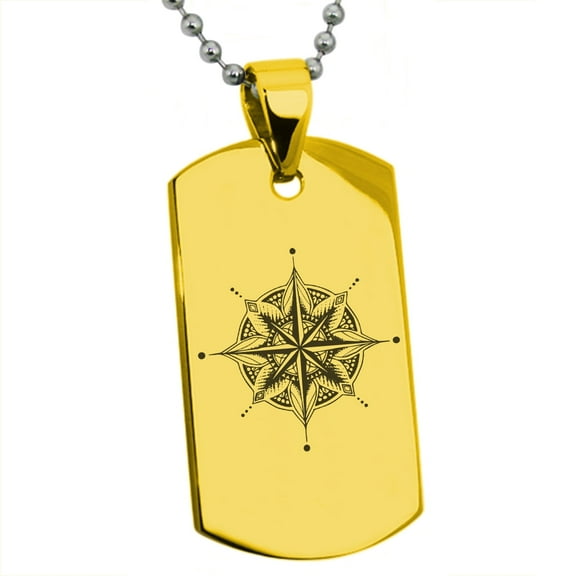Tioneer Stainless Steel Nautical Mandala Lotus Compass Engraved Dog Tag Pendant Necklace