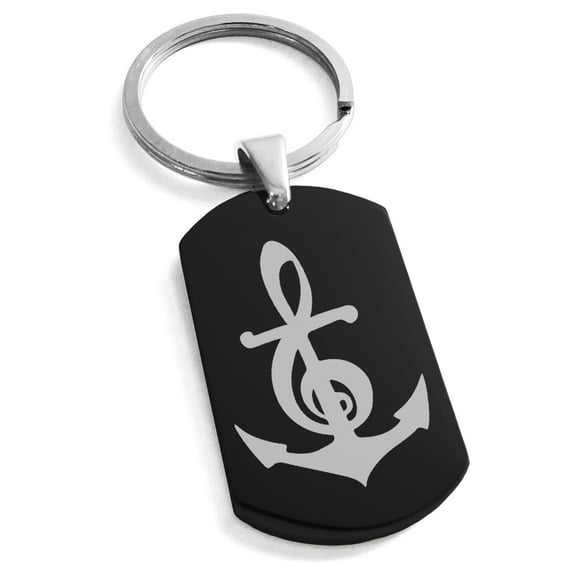 Tioneer Stainless Steel Nautical Music Is My Anchor Treble Clef Engraved Dog Tag Keychain Keyring