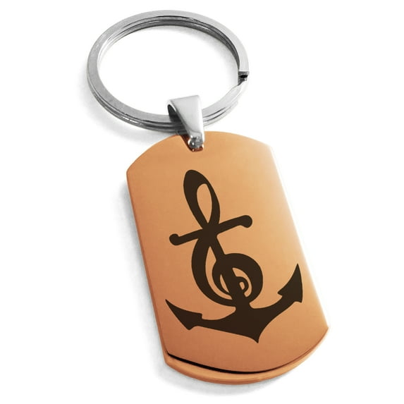 Tioneer Stainless Steel Nautical Music Is My Anchor Treble Clef Engraved Dog Tag Keychain Keyring