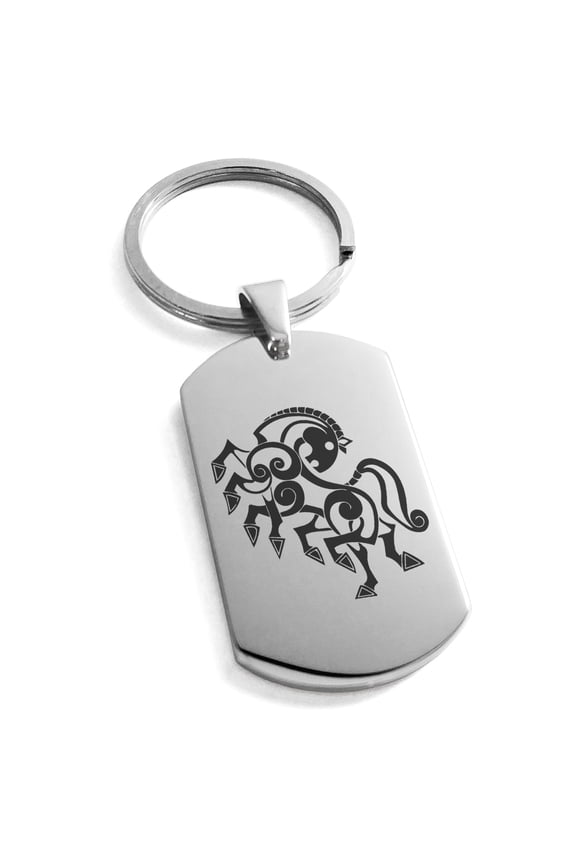 Stainless Steel Odin's Sleipnir Horse Viking Norse Engraved Dog Tag Keychain Keyring