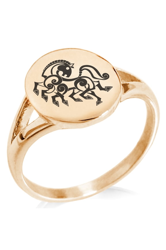 Stainless Steel Odin's Sleipnir Horse Viking Norse Minimalist Oval Top Polished Statement Signet Ring