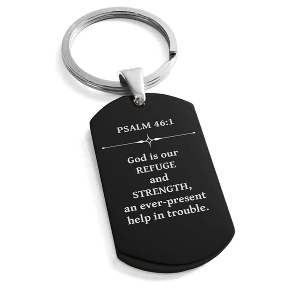 Tioneer Stainless Steel Our Refuge and Strength Psalm 46:1 Dog Tag Keychain Keyring