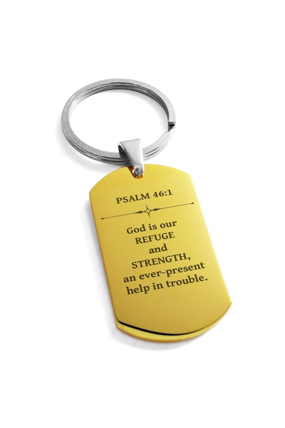 Stainless Steel Our Refuge and Strength Psalm 46:1 Dog Tag Keychain Keyring