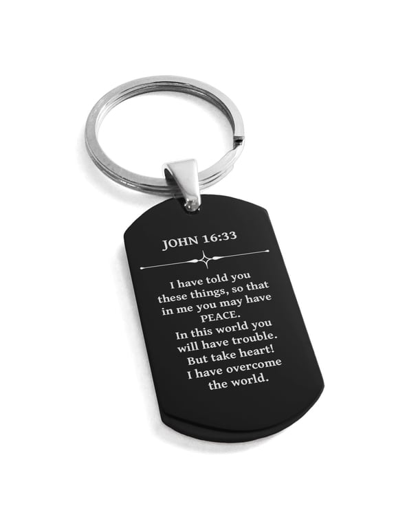 Stainless Steel Peace John 16:33 Dog Tag Keychain Keyring