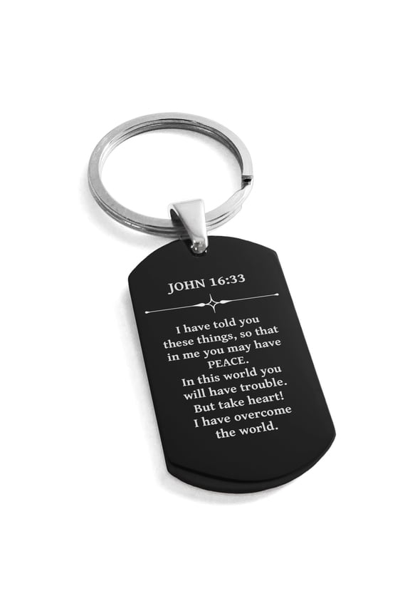 Stainless Steel Peace John 16:33 Dog Tag Keychain Keyring