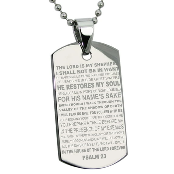 Tioneer Stainless Steel Psalms 23 Bible Verse Engraved Dog Tag Pendant