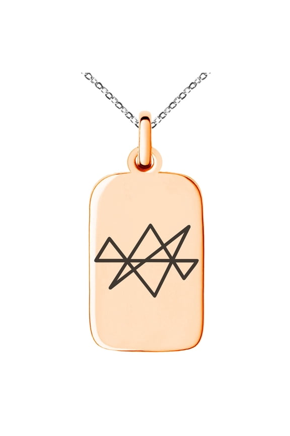 Stainless Steel Reiki Midas Star Prosperity Engraved Small Rectangle Dog Tag Charm Pendant Necklace