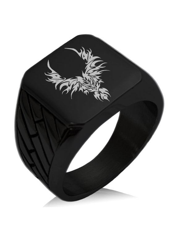 Stainless Steel Rising Phoenix Blaze Geometric Pattern Biker Style Polished Ring